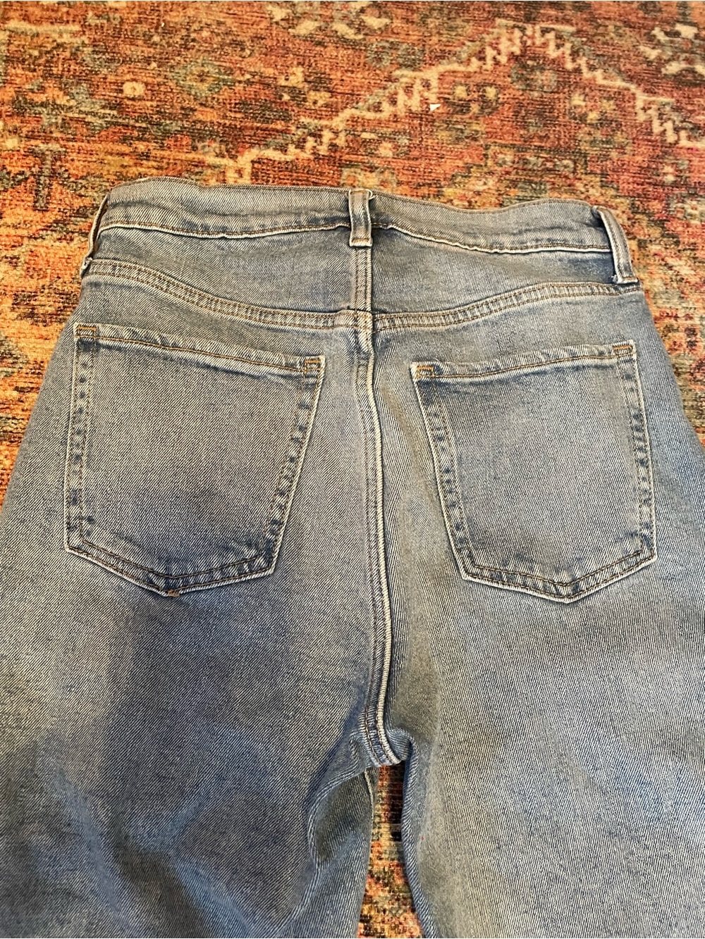 Old Navy Women's Light Blue Distressed Sky-Hi Straight Cut Botton-Fly Jeans - Picture 5 of 11